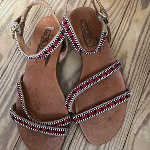 PIKOLINOS Red and Black Sandals with Beaded Straps